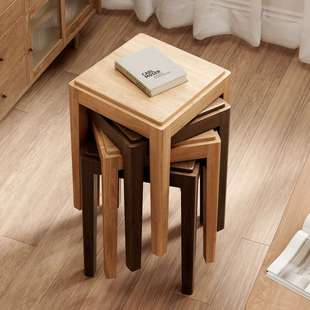 实木方凳可叠放黑胡桃结实耐用家用客厅凳子现代简约餐凳木头板凳
