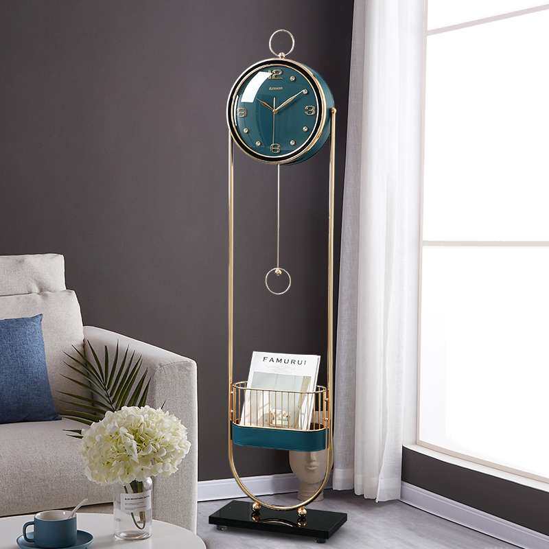 现代轻奢落地钟家用客厅简约金属大座钟别墅创意钟表静音石英坐钟