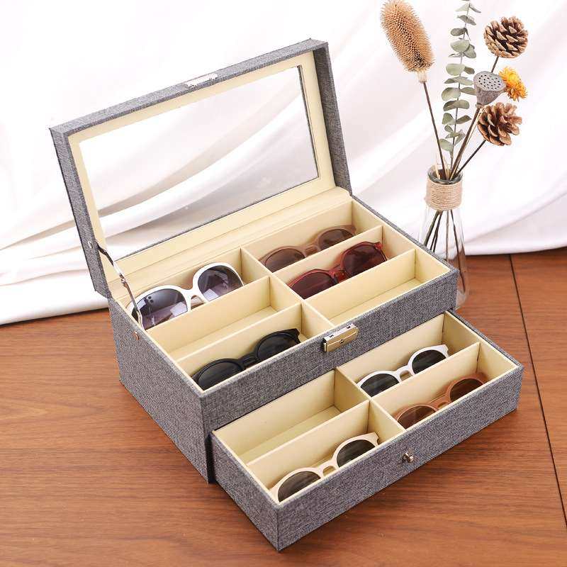 新款麻布双层眼镜盒开窗眼镜收纳盒12格太阳眼镜墨镜展示盒收纳盒,3C数码配件,其它配件,淘宝优惠券,粉丝福利购,淘宝优惠卷