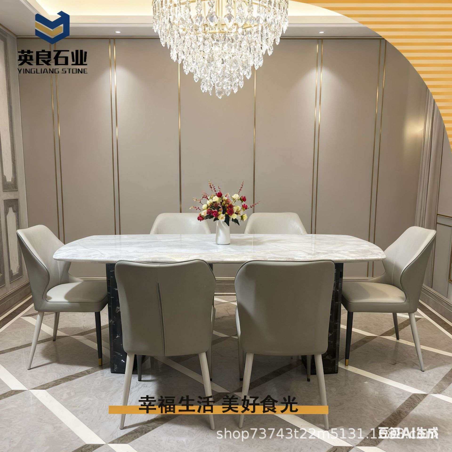 天然大理石长餐桌意式极简轻奢防渗透易清洁小户型马肚形异型饭桌