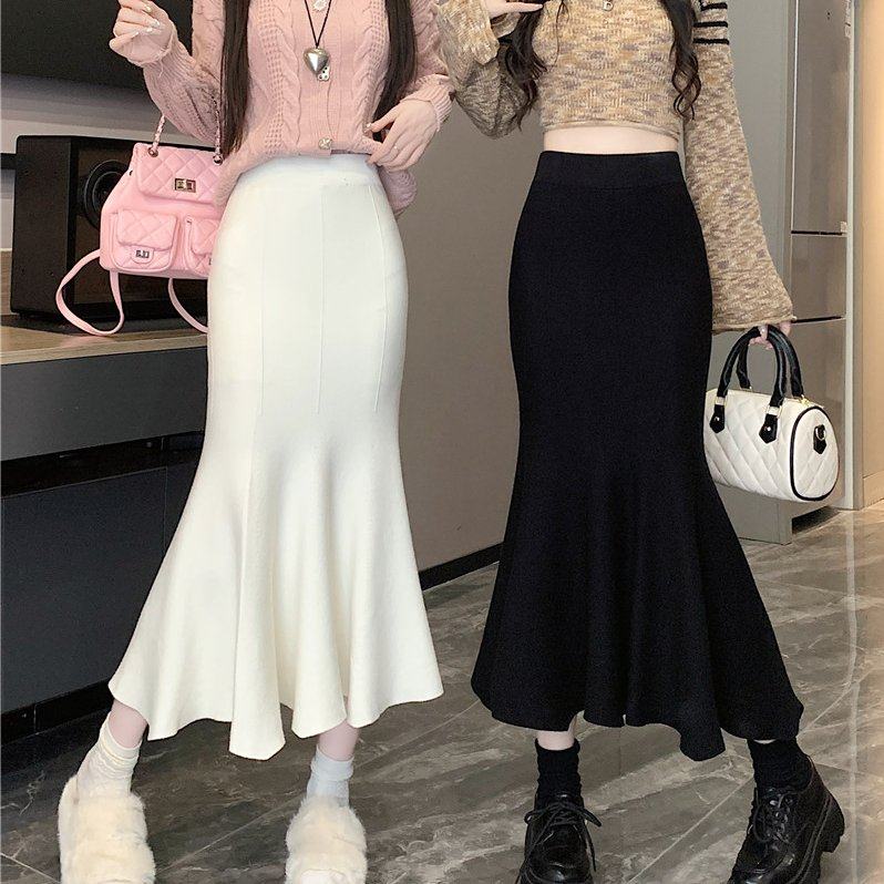 实拍实价2025秋冬新款修身高腰针织鱼尾裙女气质A字半身裙毛线裙