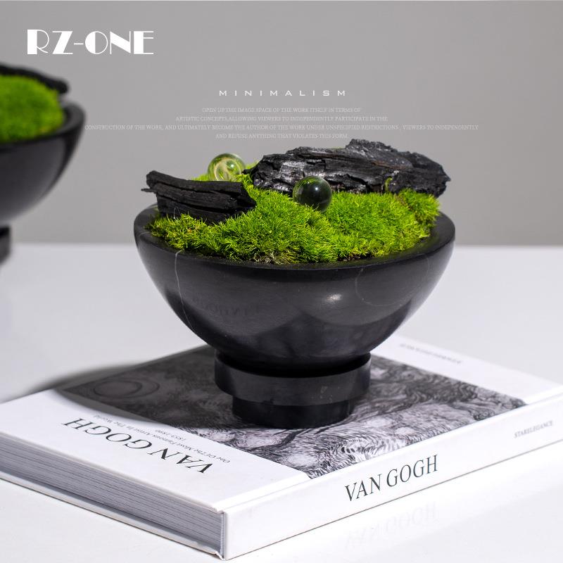 匠十三 高端大理石绿植盆景绿植五星级酒店装饰摆件大堂艺术花瓶