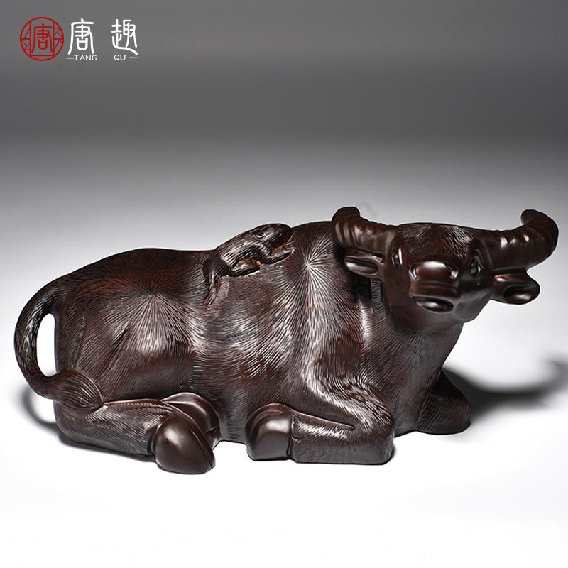 黑檀木雕卧牛摆件老鼠骑牛家居办公室装饰摆设新居开业送礼工艺品