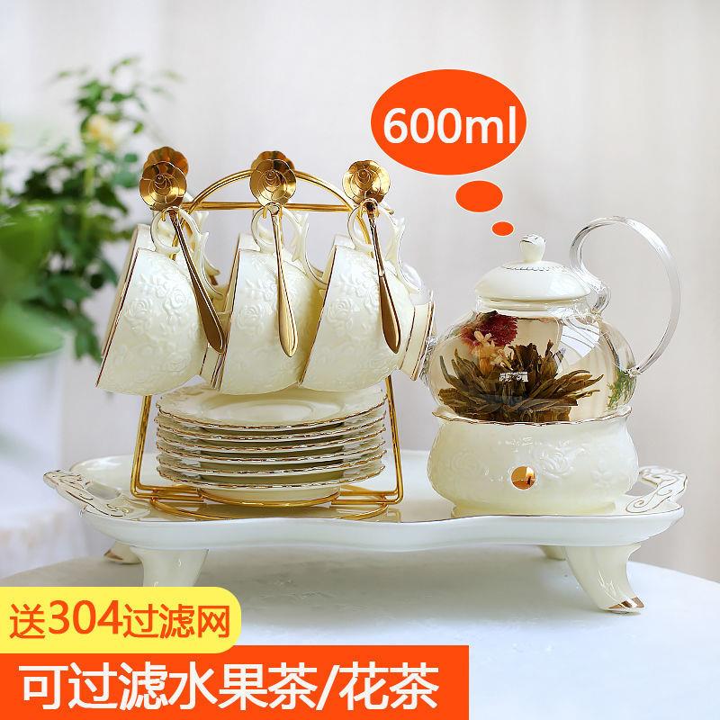 英式下午茶茶具欧式花茶花茶杯套装陶瓷玻璃蜡烛茶壶