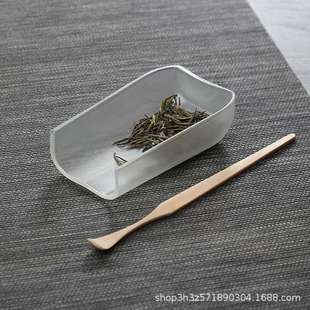 收藏手作玻璃茶则磨砂茶荷倒茶器加厚耐热茶具配件茶道茶艺竹拨