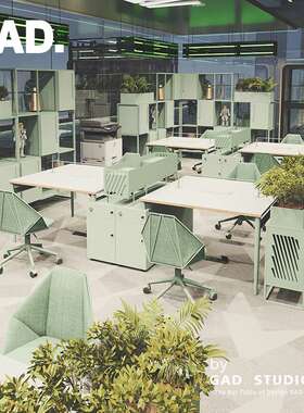 GAD 简约现代办公室桌椅组合职员工位双面对面四六人卡座隔断屏风