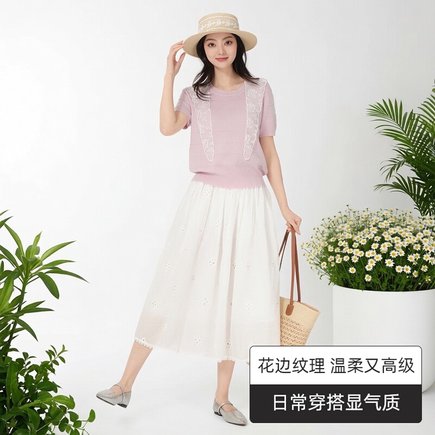 芭依璐温柔风蕾丝花边短袖针织衫女2026夏季新款气质设计感上衣