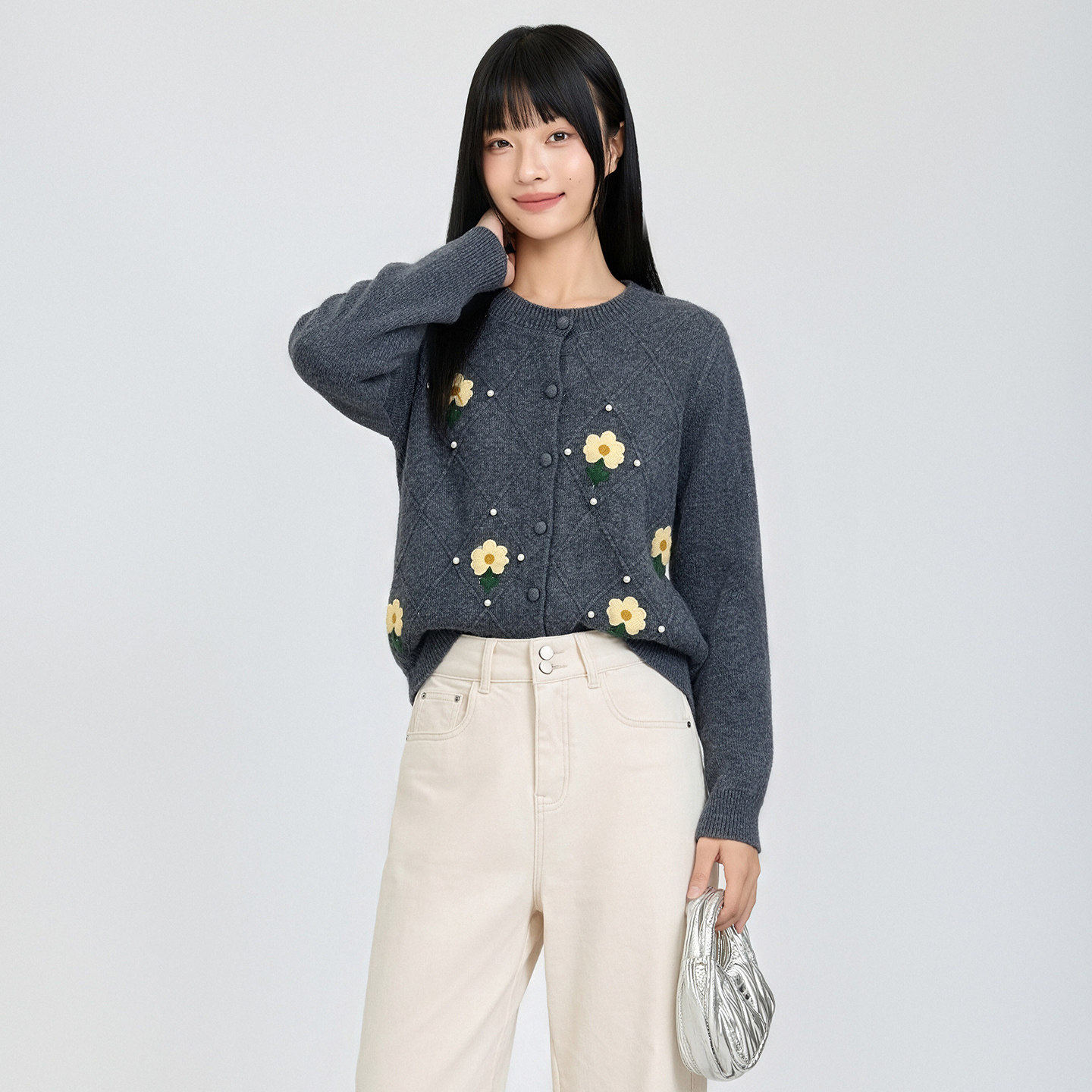 芭依璐羊毛针织开衫女显瘦短款