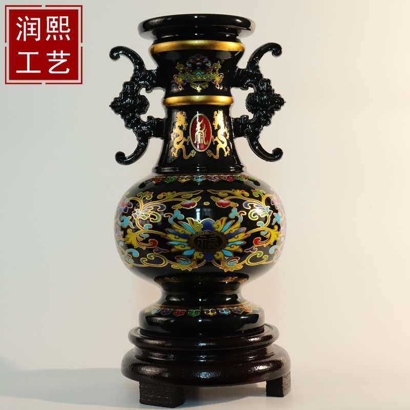 泰山墨玉福禄平安玉瓶摆件精雕工艺品家居客厅办公装饰青花瓷摆件