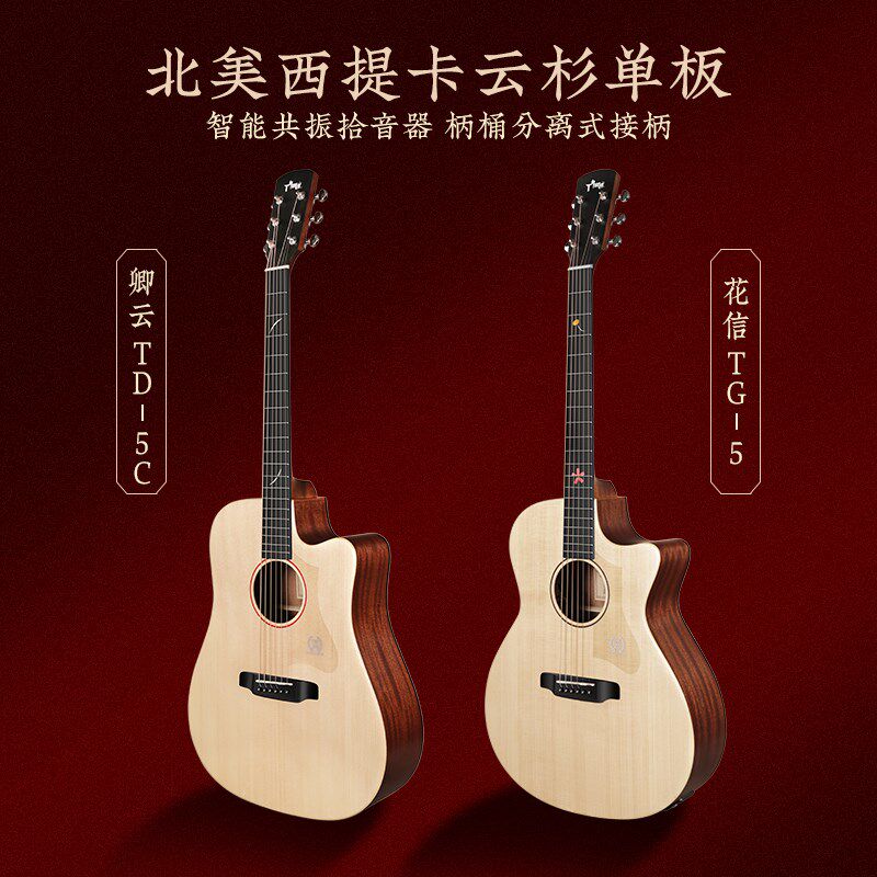 Tyma泰玛TG5/TD5c国风民谣单板吉他男女生初学者面单电箱40/41寸
