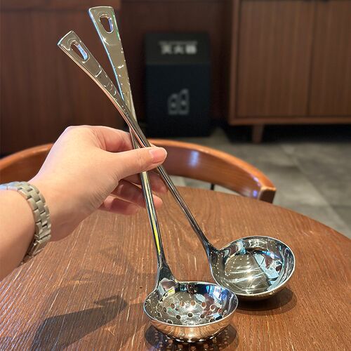 长柄盛汤勺火锅漏勺!1810不锈钢家用粥勺大号稀饭汤匙分餐粥勺子