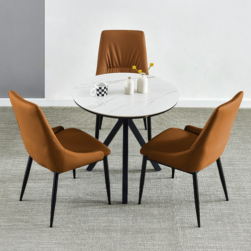 岩板圆桌餐桌办公休闲会客接待洽谈桌椅组合阳台桌子郁金香小圆桌