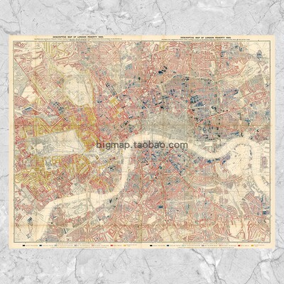 1889古本伦敦老地图 巨幅欧式英伦复古怀旧油画布装饰壁挂画芯心H