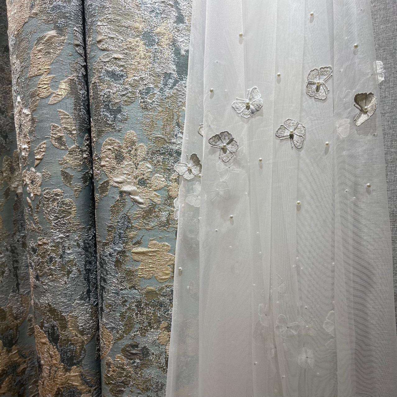 厂家2021新款高档美式浮雕欧式立体花朵加厚遮光窗帘沙发布绣花纱