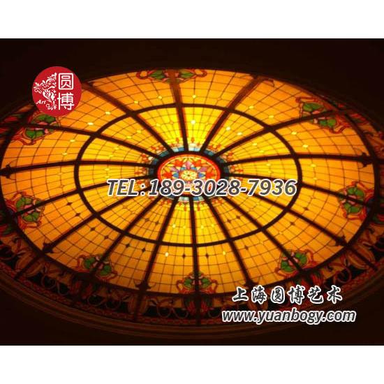 艺术彩绘玻璃穹顶苏州酒店玻璃穹顶彩色玻璃穹顶圆博工艺