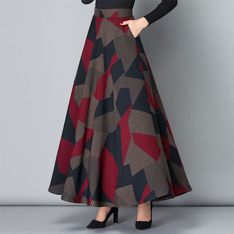 秋冬复古高腰半身裙2023新款民族风中长款冬裙大码舞裙大摆长裙女
