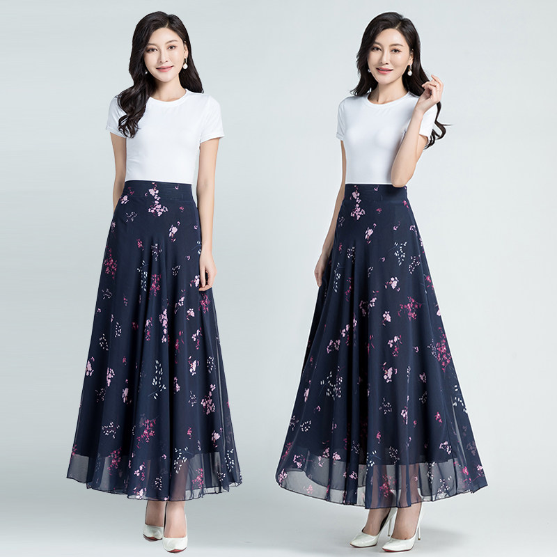 2026新款夏季仙女碎花雪纺半身长裙a字高腰大摆舞裙中长款女裙子