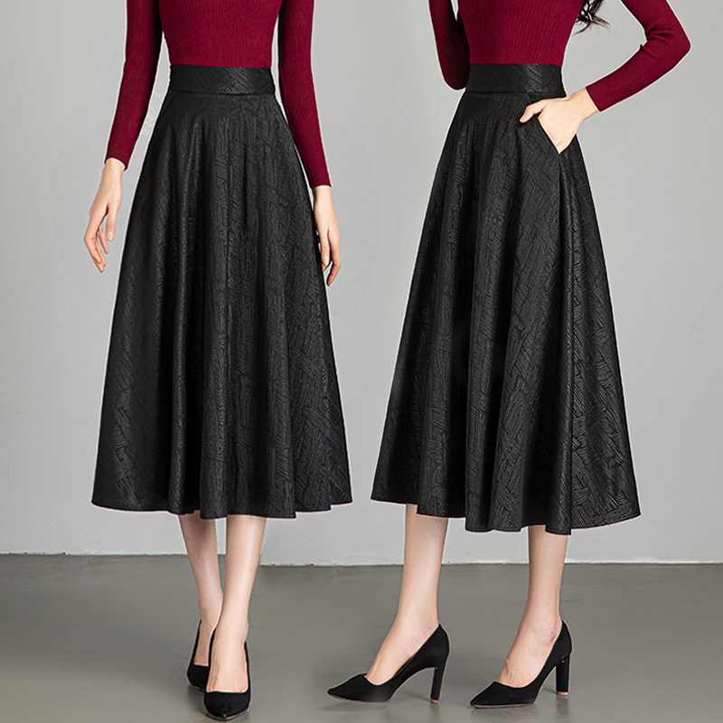 黑色高腰半身裙女春秋季2026新款时尚中长款a字裙气质百褶大码裙