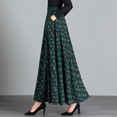 2025春秋新款 半身长裙印花高腰显瘦大摆大码 垂坠感百搭A字裙女裙