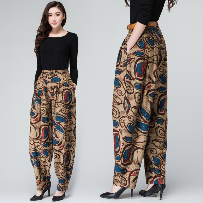 spring and autumn Retro Flax leisure time Wide leg pants trousers Haren pants Cotton and hemp Paige Knickers printing Carrot pantsin the Women's clothing/Boutique , Pants , Casual pants  category - from Buy2taobao.com to provide professional Taobao agent buy service