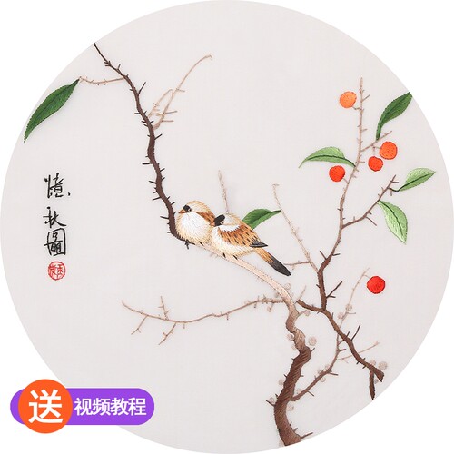 苏绣刺绣手工diy套件自绣材料包初学自绣入门针迹花鸟果实苏州