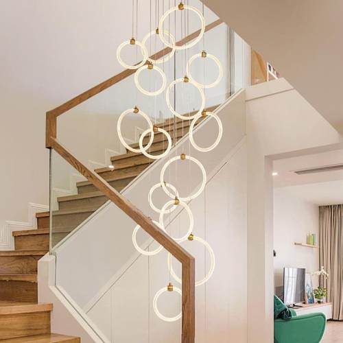 现代简约别墅复式楼梯长吊灯loft公寓中空客厅大吊灯跃层挑高灯具