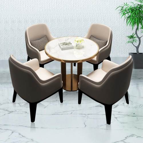 售楼部实木圆形接待洽谈桌椅组合酒店会所展厅办公室会客桌椅套装