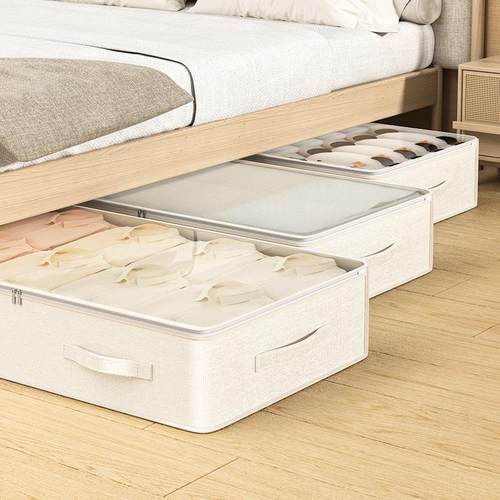 新款 棉麻床底收纳袋 透明衣物棉被玩具整理袋搬家便捷储物袋