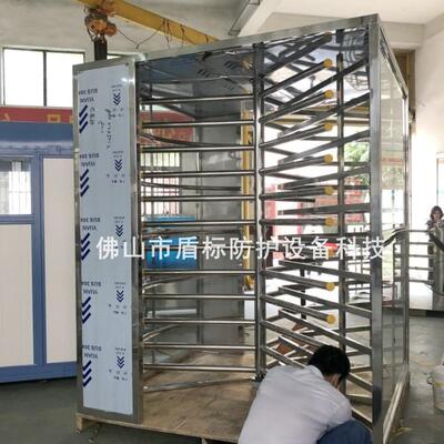 盾标防护成品发货全高单向旋转闸 电控不锈钢栅栏门 防尾随通道门