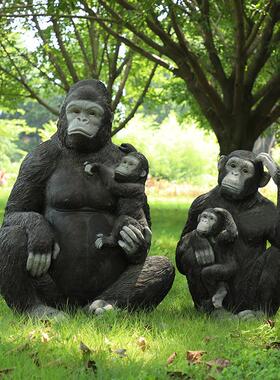 户外园林雕塑庭院装饰小品仿真动物黑大猩猩摆件玻璃钢大型工艺品
