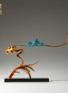 铜金岁月财富满仓老虎黄铜摆件创意老虎造型黄铜摆件家居玄关铜器