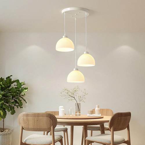 餐厅吊灯简约现代极简奶油风办公茶室吧台灯北欧温馨长盘饭桌灯具