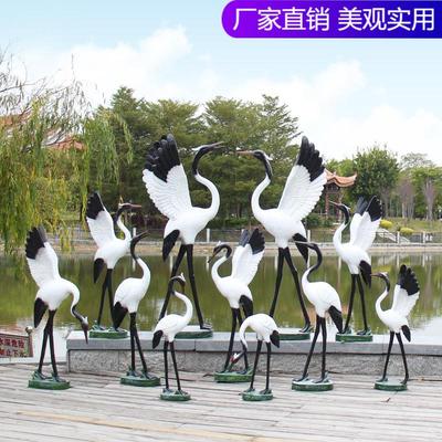 户外仿真仙鹤摆件丹顶鹤模型水池布置造景玻璃钢雕塑园林景观装饰