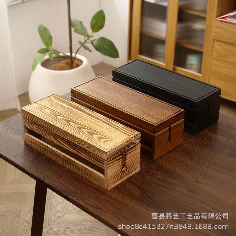 创意简约家用松木电线收纳盒客厅插板茶座插排储物实木盒木质包装