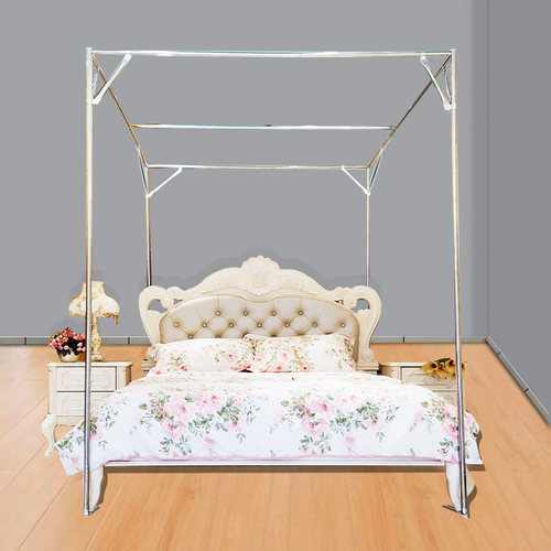 蚊帐架子卧室大床支架家用加厚加粗不锈钢1.8m床带牛角撑四脚宫廷