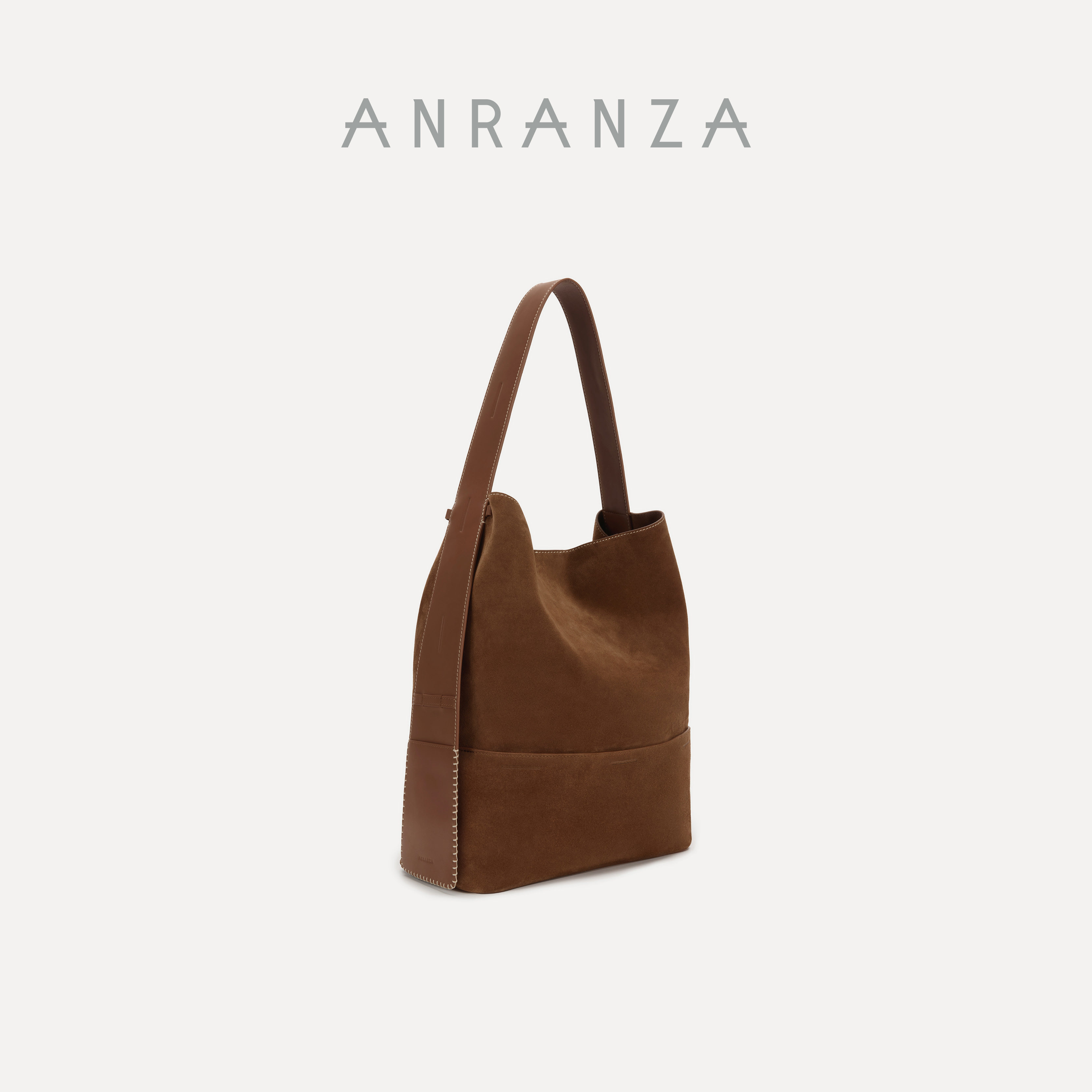 ANRANZA尘光绒面牛皮手提通勤竖托特极简大容量单肩女包