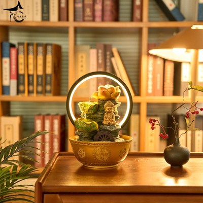 中式禅意景观佛像莲花流水小摆件客厅茶室书房办公室桌面转运礼品