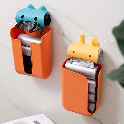 家用创意卡通垃圾袋收纳盒无痕胶免打孔壁挂式垃圾袋纸巾盒收纳盒
