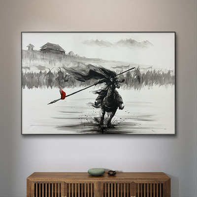 新中式水墨画客厅装饰画常山赵子龙家居高级感沙发背景墙挂画