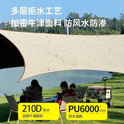 户外防风防晒涂银野餐营车载隔热侧边遮阳棚黑胶天幕露营折叠帐篷