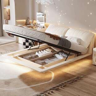 床头床悬浮储物2米x2米大床意式极简主卧室高端大气悬空皮艺床
