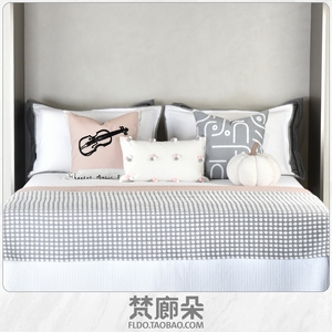 梵廊朵12件套床品现代儿童女孩粉灰色系样板房家居软装床上用品