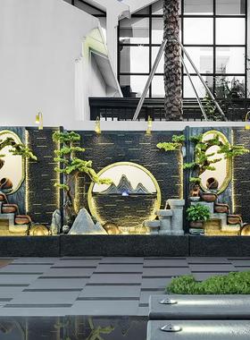 新中式田园假山喷泉水幕墙公司酒店大堂山水景观落地摆件庭院水池