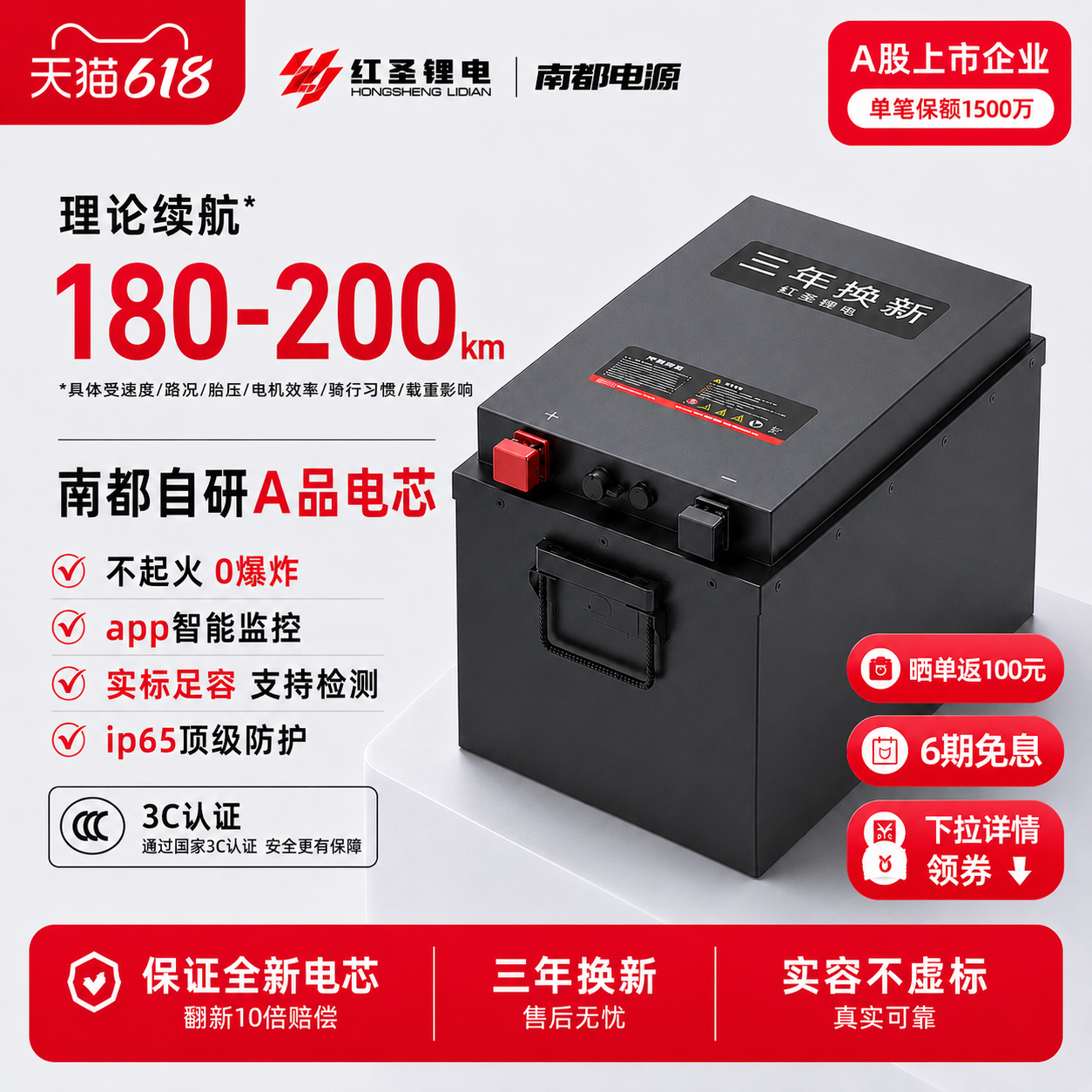 南都红圣自研60V80AH大容量磷酸铁锂电池电动摩托车长续航小牛