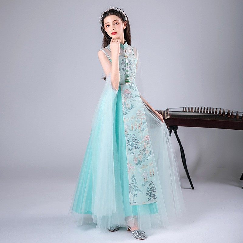 2026新款儿童古筝服飘逸绿色二胡新中式演出服小女孩艺考古典,童装/婴儿装/亲子装,汉服,淘宝优惠券,粉丝福利购,淘宝优惠卷