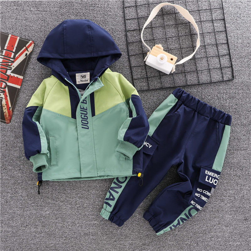 2025新款童套装男童冲锋衣两件套儿童春装休闲拼色男女童套装