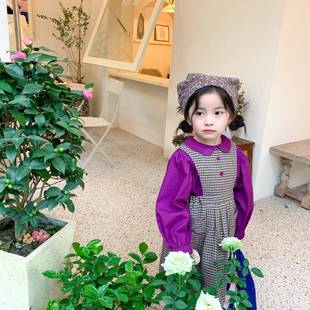 2026新款女童套装春秋季新品中小童装韩版儿童衬衫复古格子背