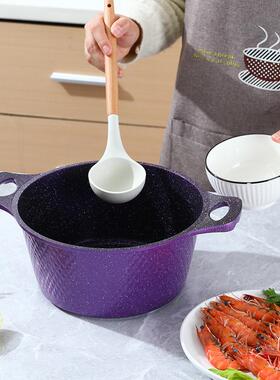 跨境外贸麦饭石铝压铸汤锅炖锅煎锅小砖10件套一体紫色