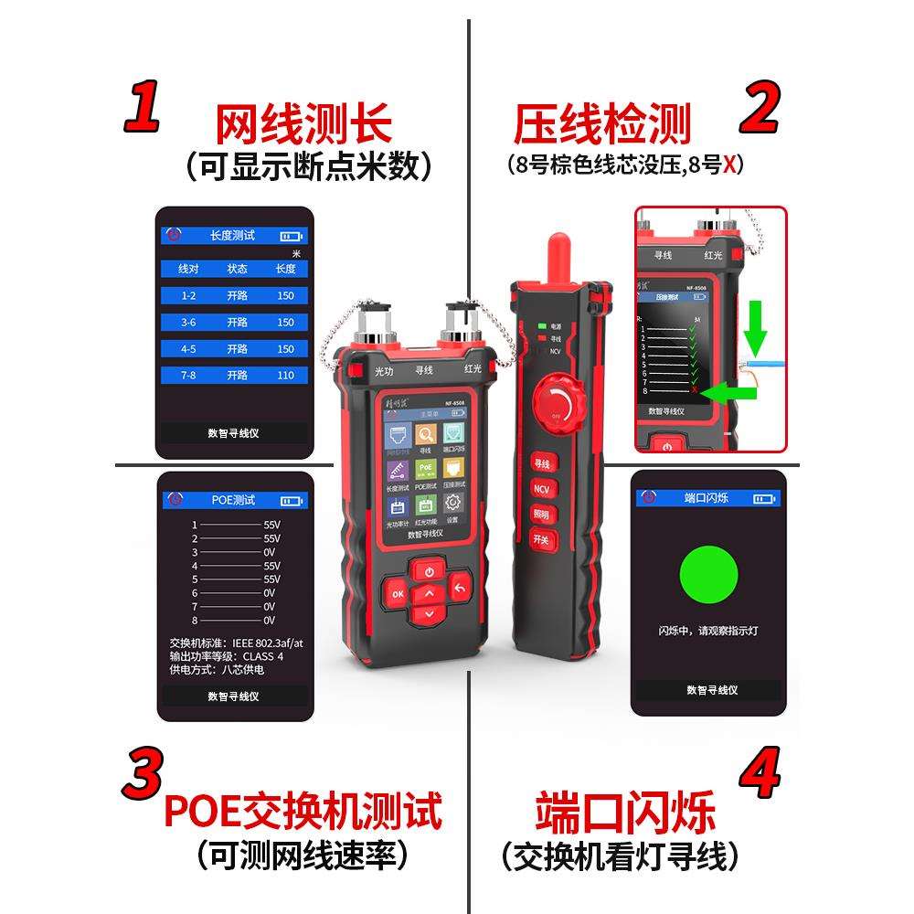 精明鼠寻线仪8508多功能光功率计红光笔POE测线仪抗干扰查巡线器