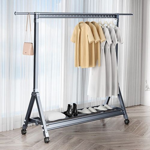 铝合金晾衣架落地折叠晒衣阳台家用卧室单杆伸缩挂衣架子晾衣杆